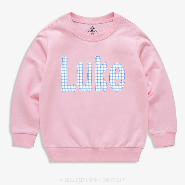 Personalized Plaid Applique Name Kid's Sweatshirt