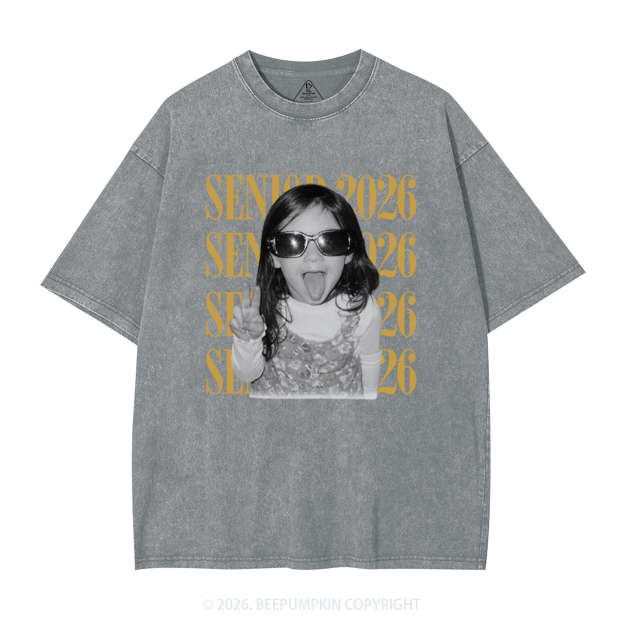 Personalized Vintage Photo And Year Senior Adult Washed T-Shirts