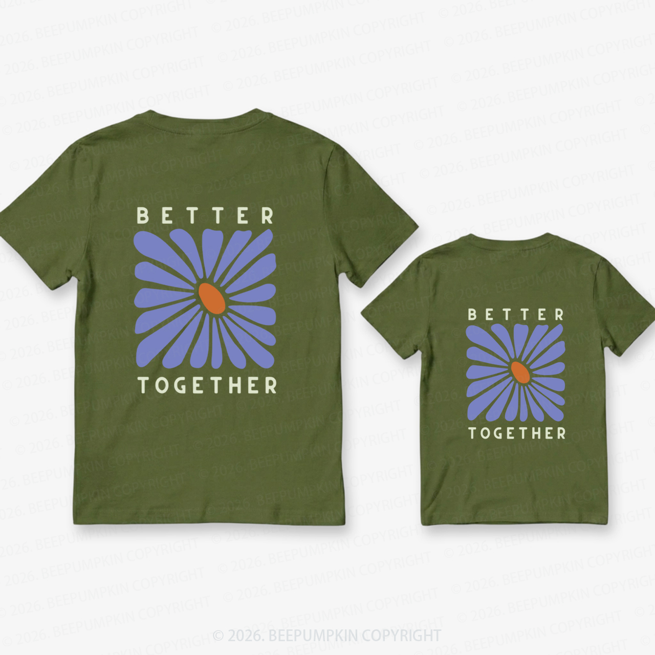 Retro Floral Print Better Together Dad&Me Matching Shirts-Back Design