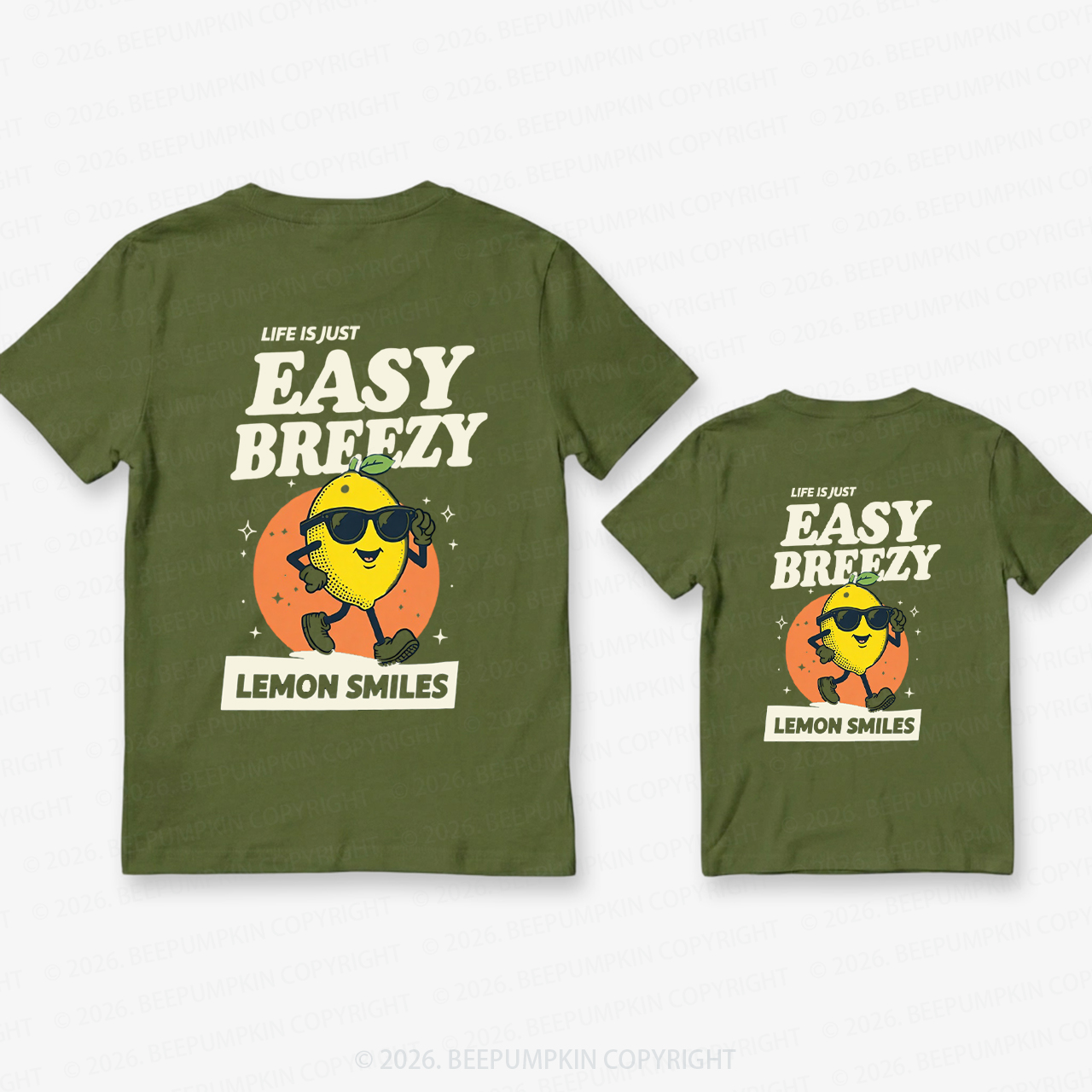 Life Just Easy Breezy Lemon Smiles Dad&Me Matching Shirts-Back Design