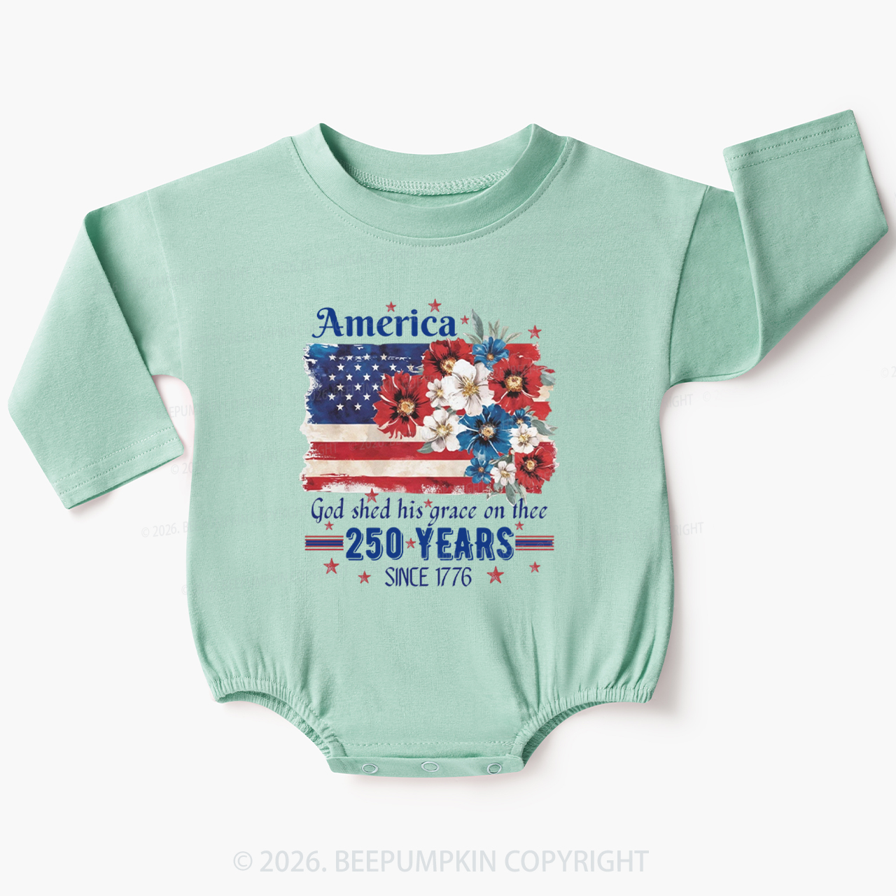 America 250 Years Flag Floral Baby Bubble Romper