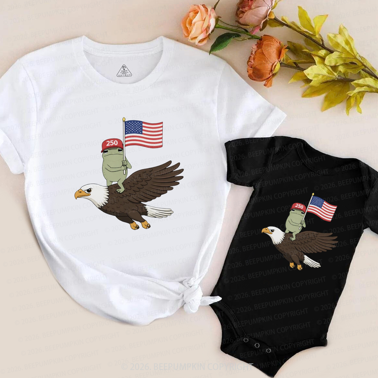 Americas 250th Birthday Funny Frog Mom&Me Matching T-Shirts
