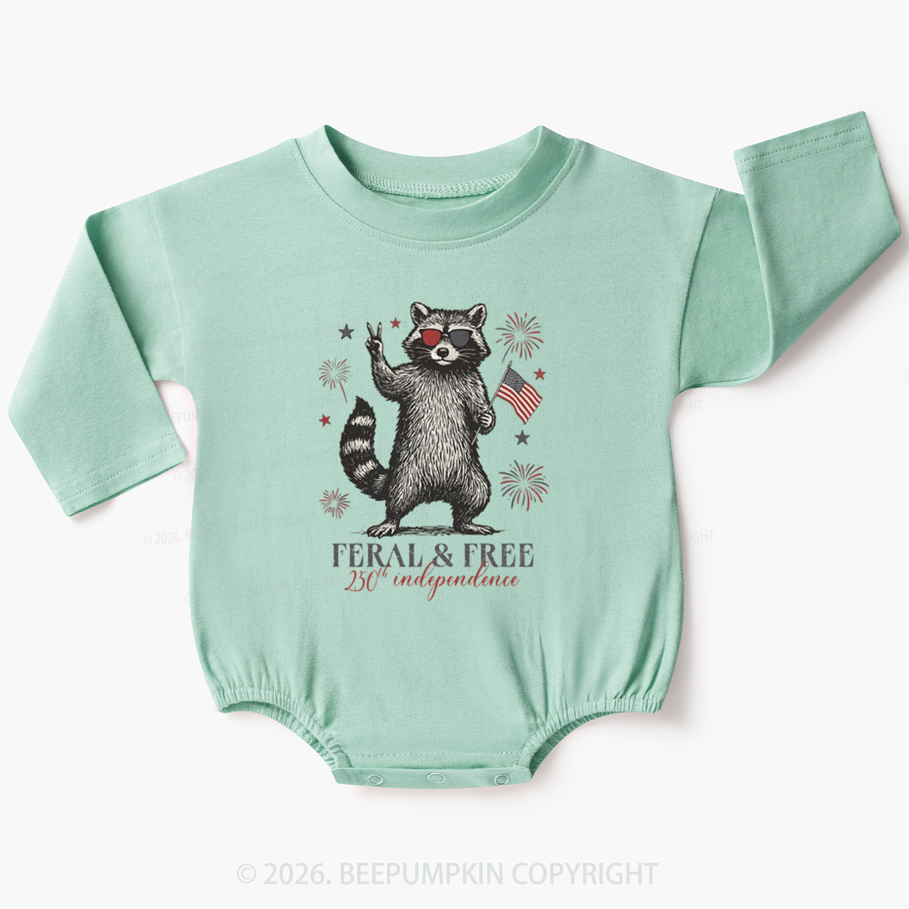 Feral but Free Patriotic Raccoon America 250th Baby Bubble Romper