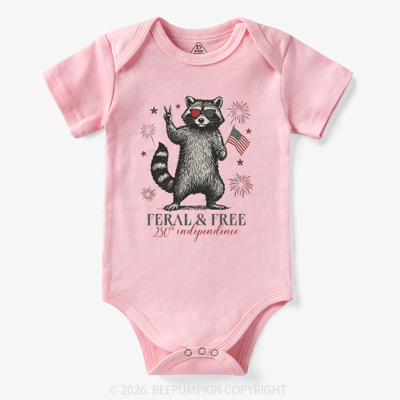 Feral but Free Patriotic Raccoon America 250th Bodysuit
