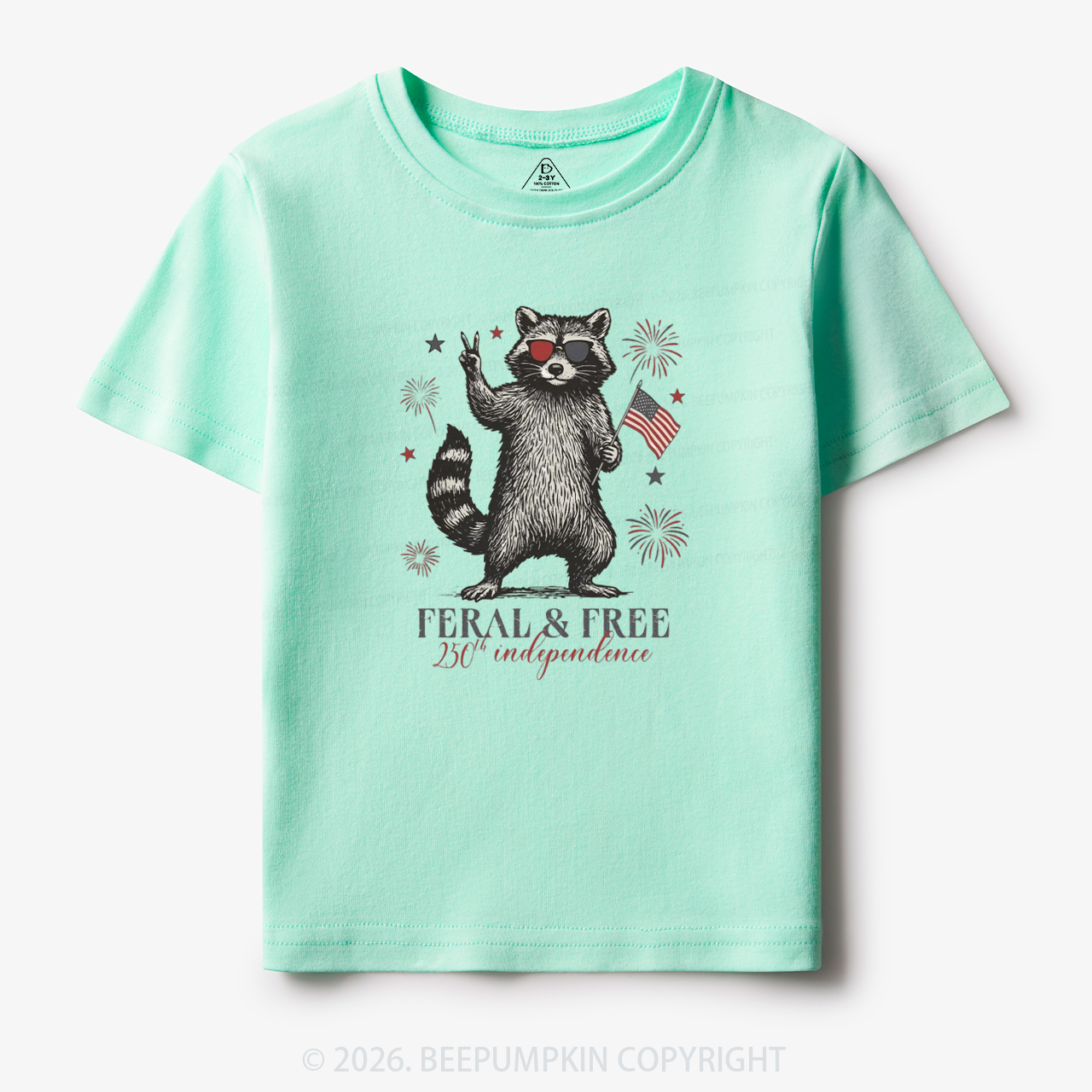 Feral but Free Patriotic Raccoon America 250th Toddler&Kid's Tees