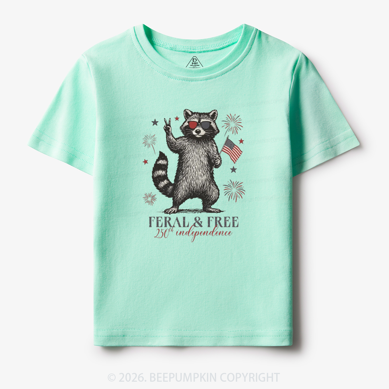 Feral but Free Patriotic Raccoon America 250th Toddler&Kid's Tees