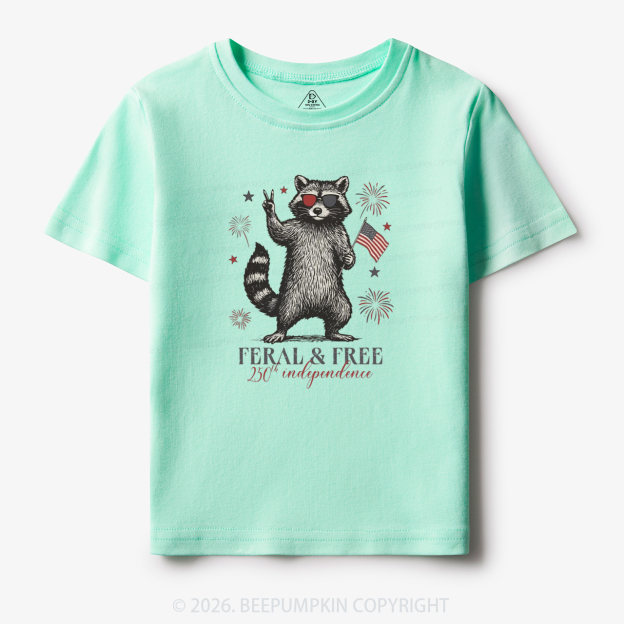 Feral but Free Patriotic Raccoon America 250th Toddler&Kid's Tees