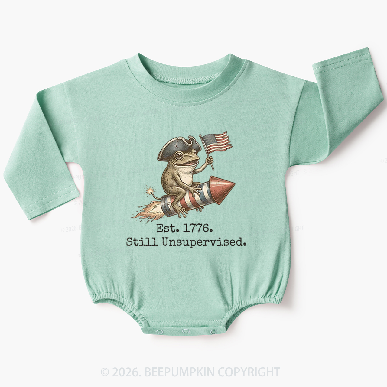 Est 1776 Funny Frog  American 250th Anniversary Baby Bubble Romper