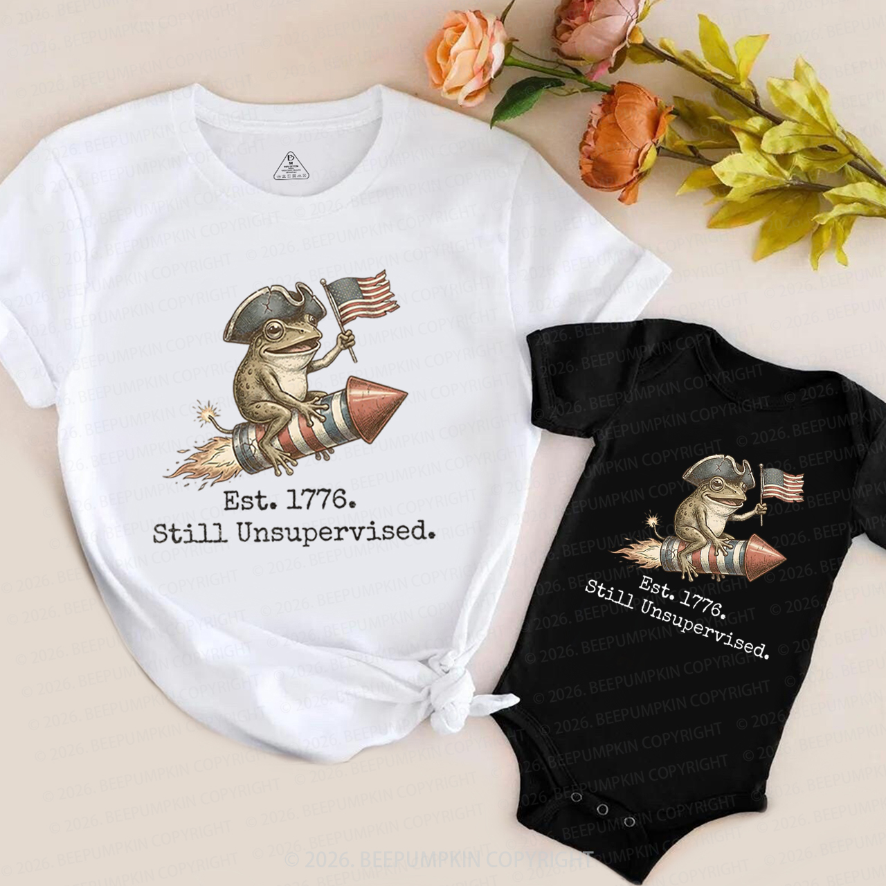 Est 1776 Funny Frog  American 250th Anniversary Mom&Me Matching T-Shirts