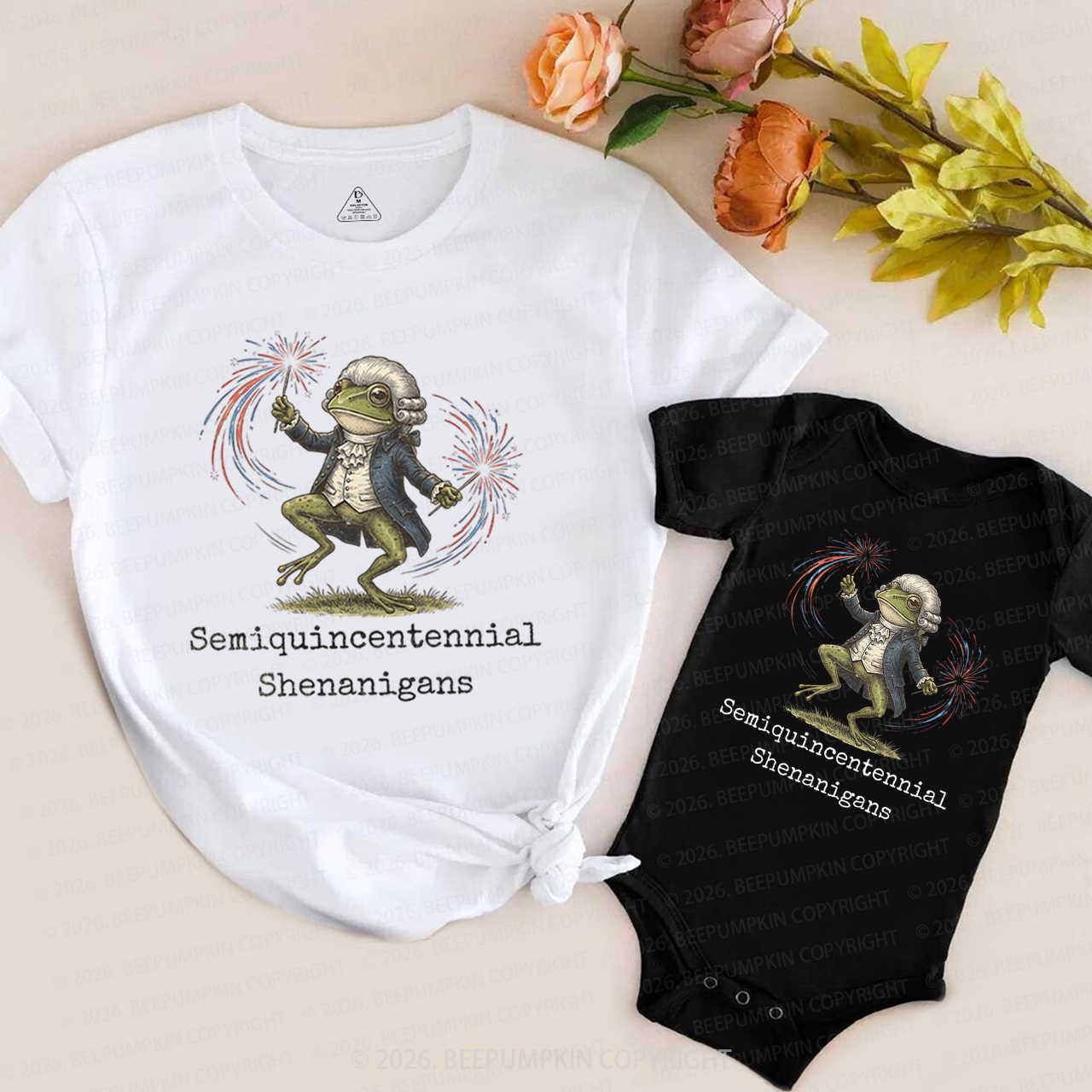American 250th Anniversary Funny Frog Retro Mom&Me Matching T-Shirts