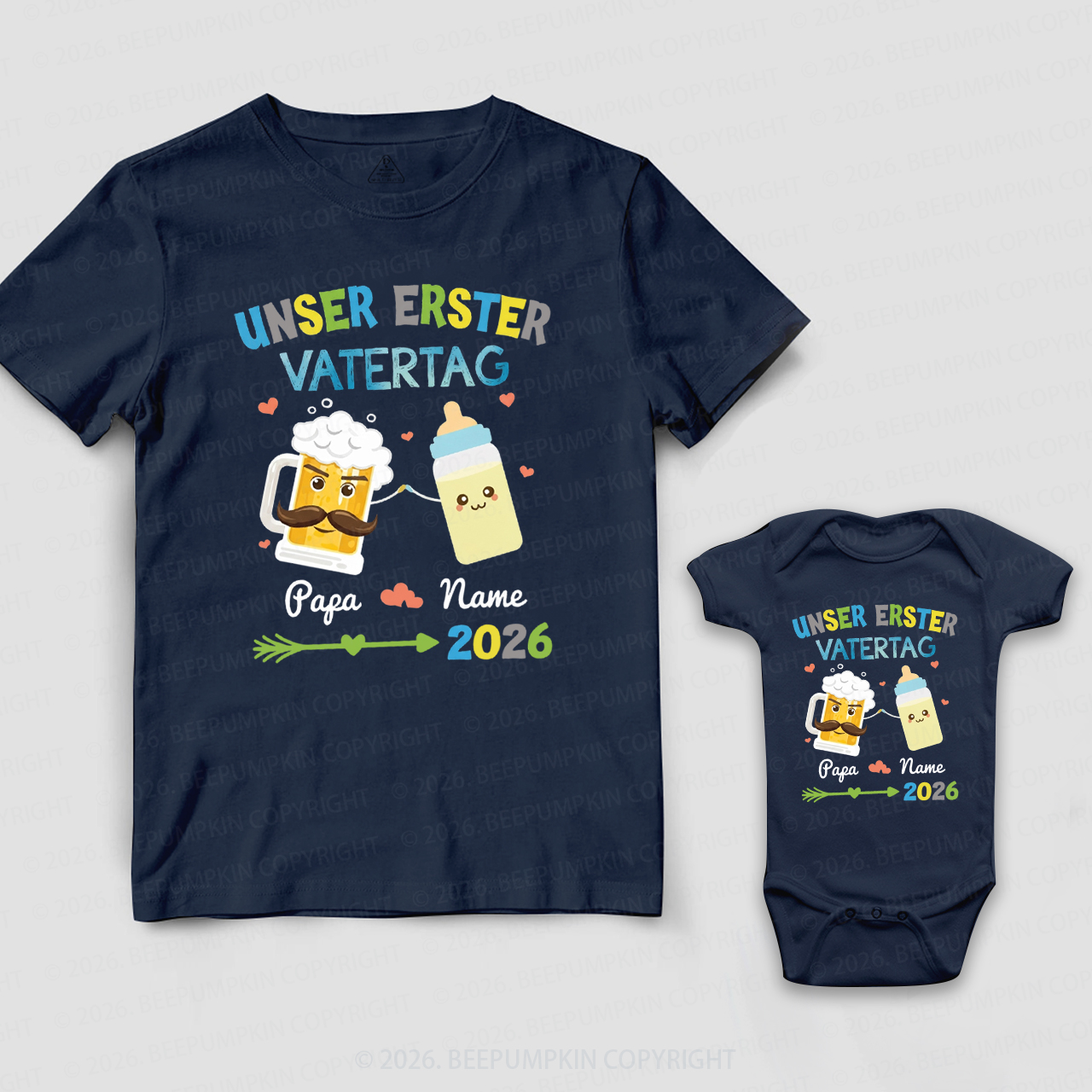 Personalized Unser Erster Vatertag First Father's Day Dad&Me Matching Shirts