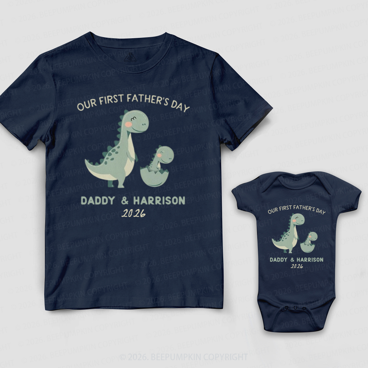 Personalized Cute Dinosaur First Father's Day Dad&Me Matching Shirts