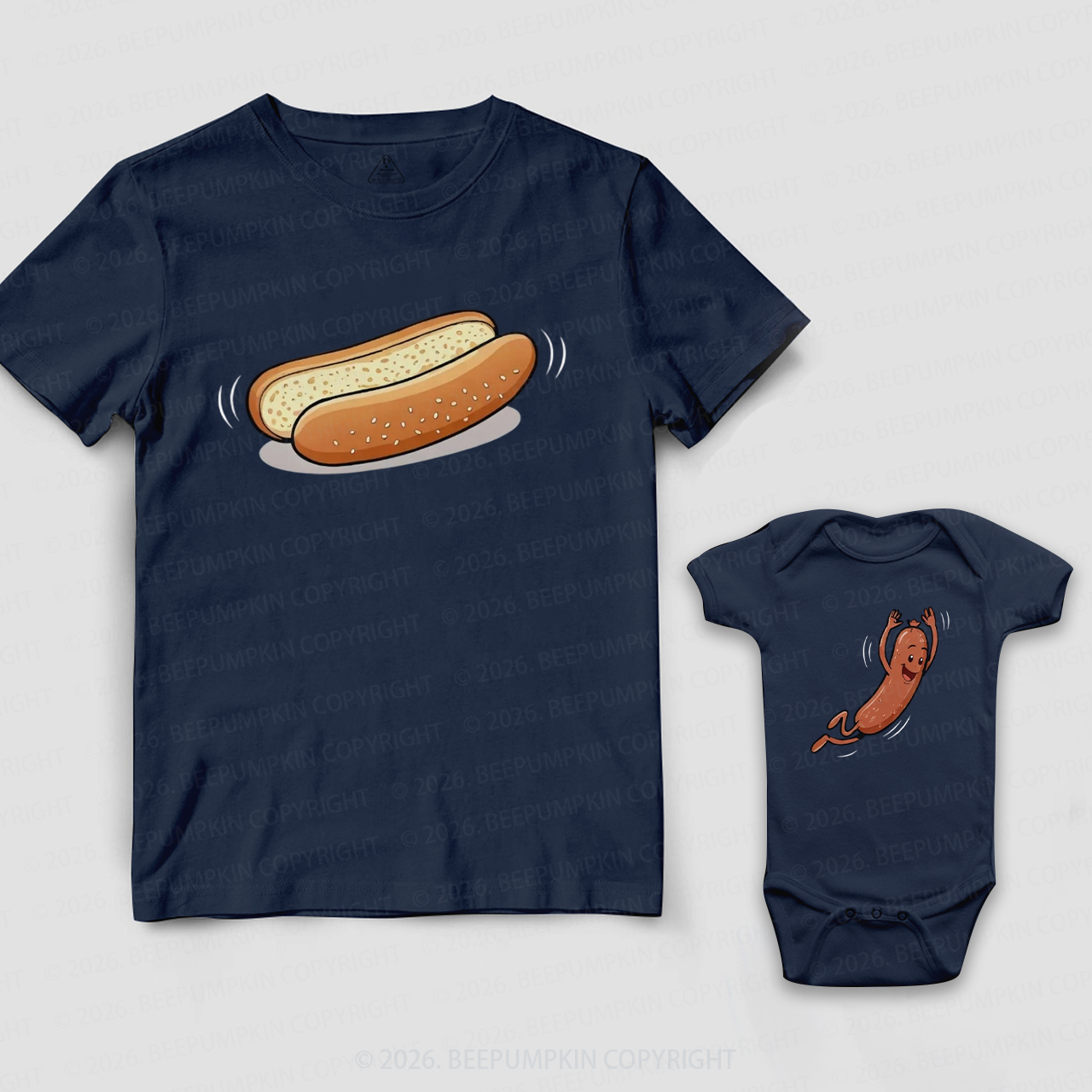Funny Hot Dog Jumping Into Bun Dad&Me Matching Shirts