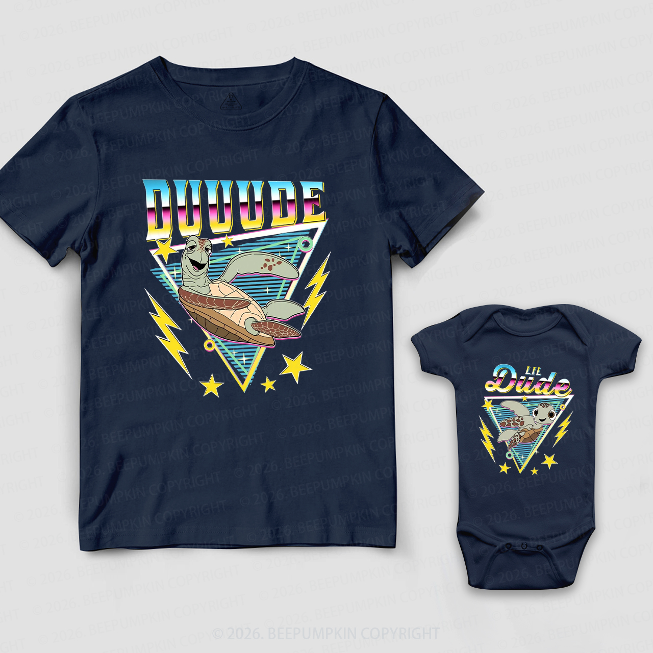 Space Turtle Duuude And Lil Dude Dad&Me Matching Shirts
