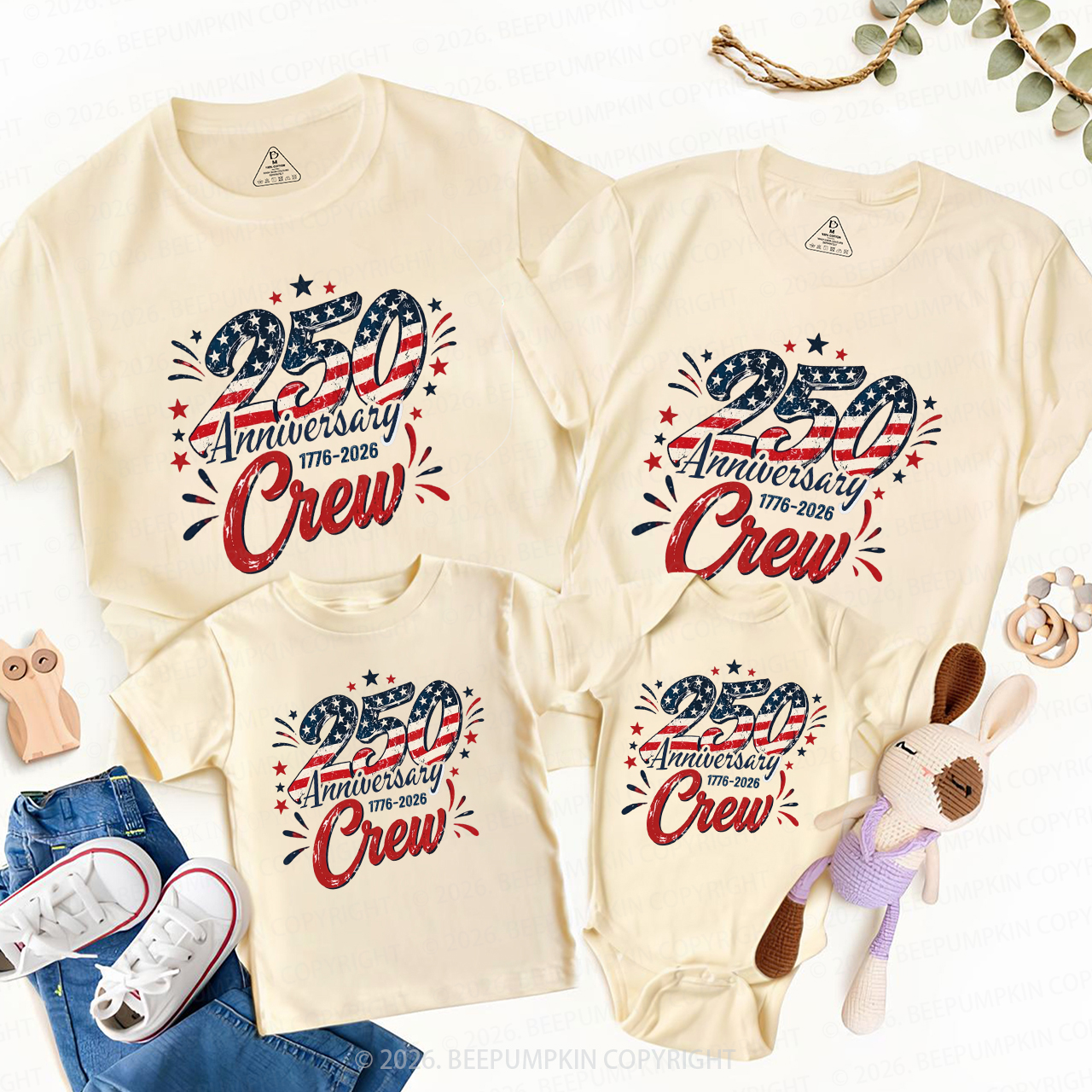 America 250th Independence Day Crew Family Matching Shirts