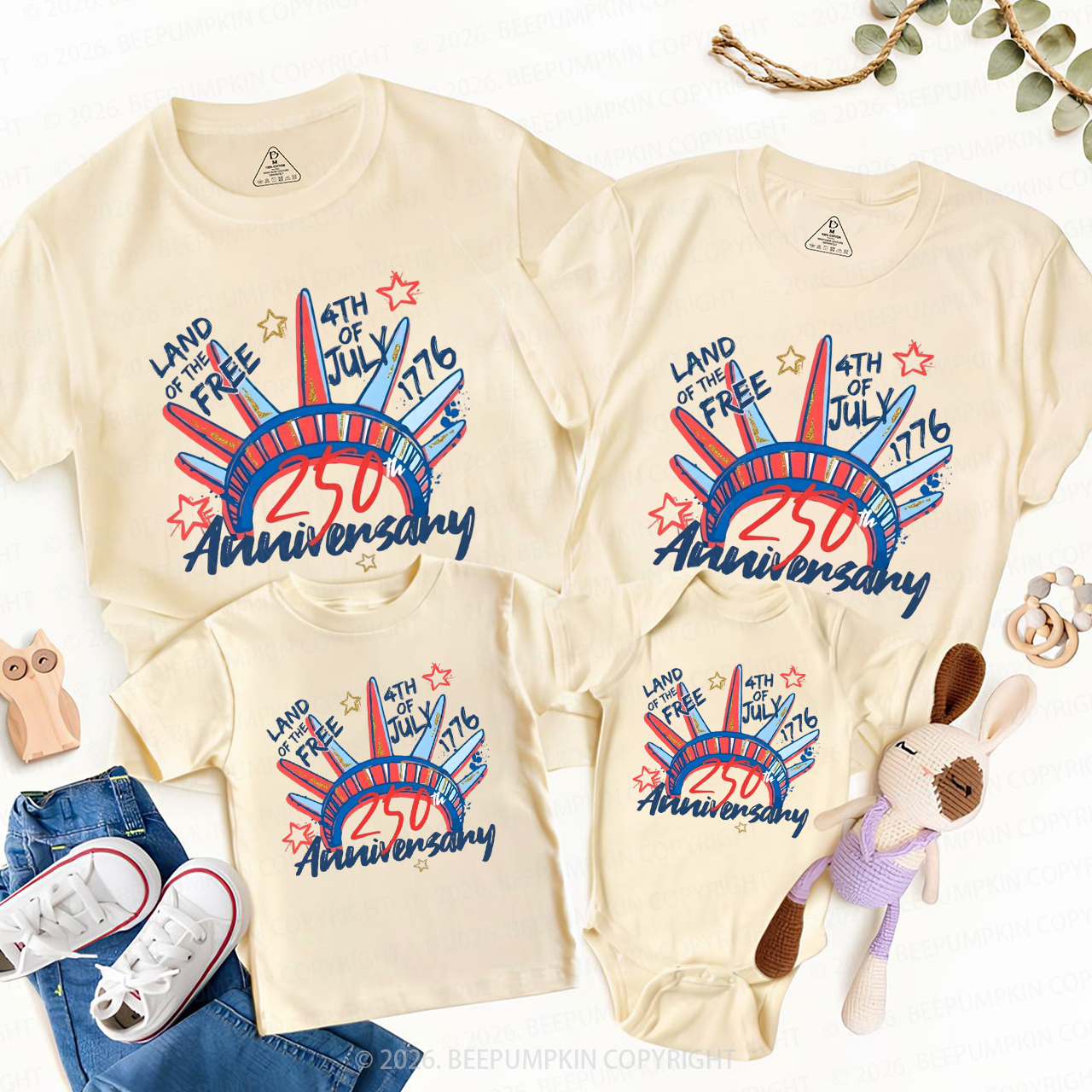4th of July USA 250th Anniversary Family Matching Shirts