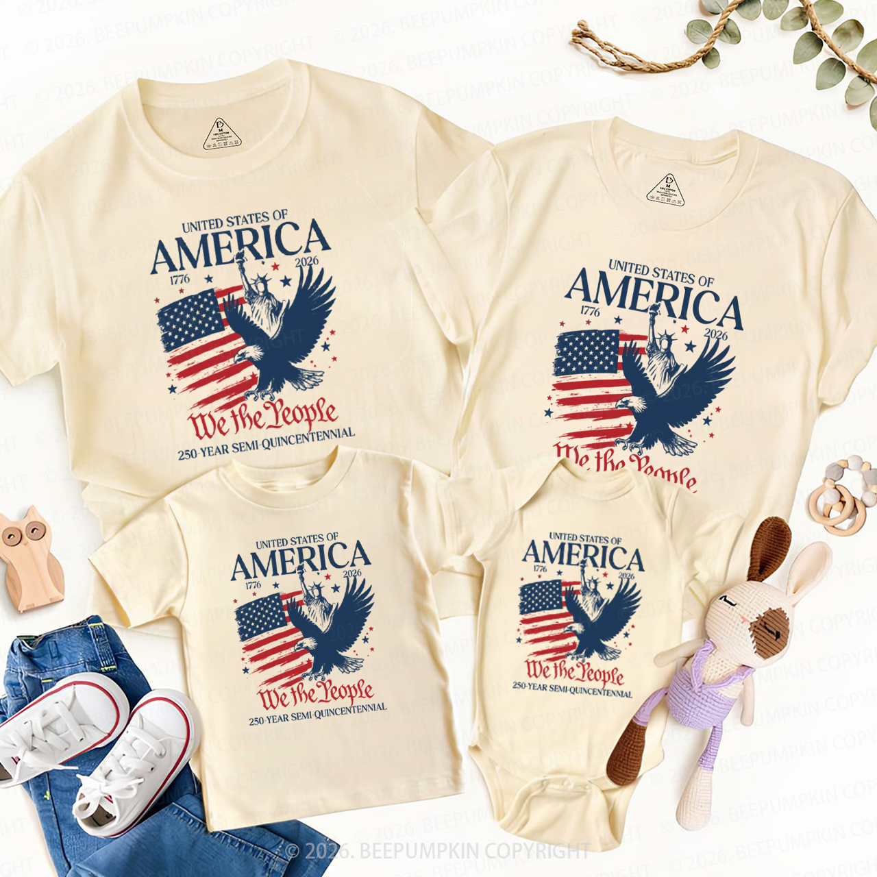 America 250 Patriotic Eagle USA Family Matching Shirts