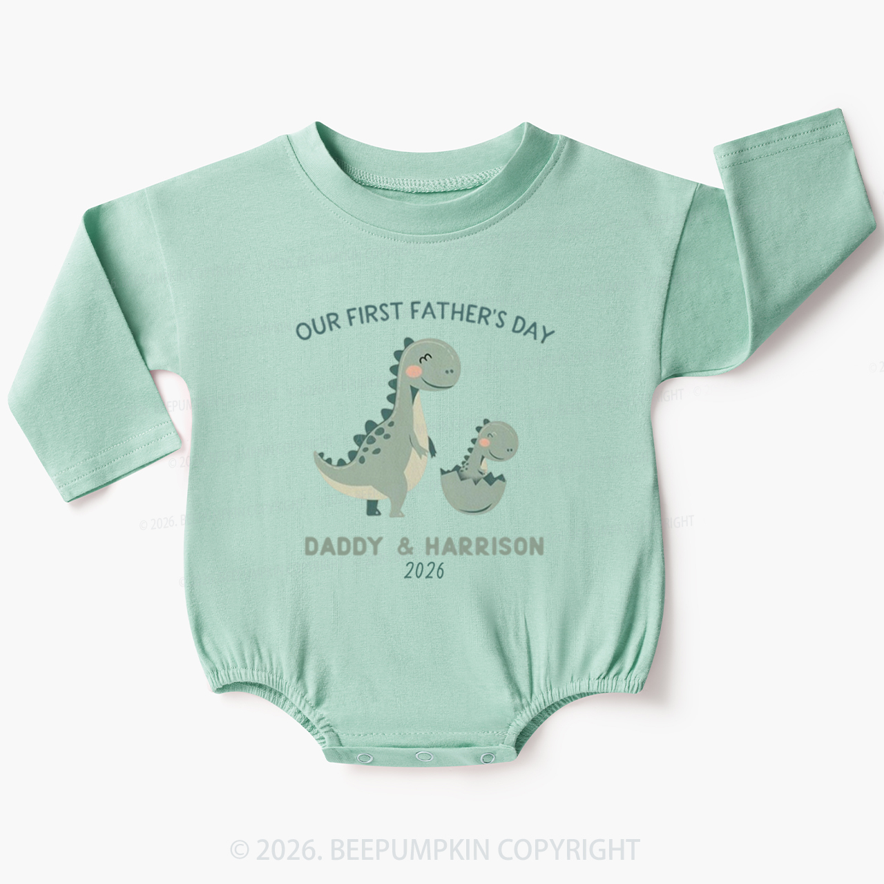 Personalized Dinosaur First Father's Day 2026 Cute Baby Bubble Romper
