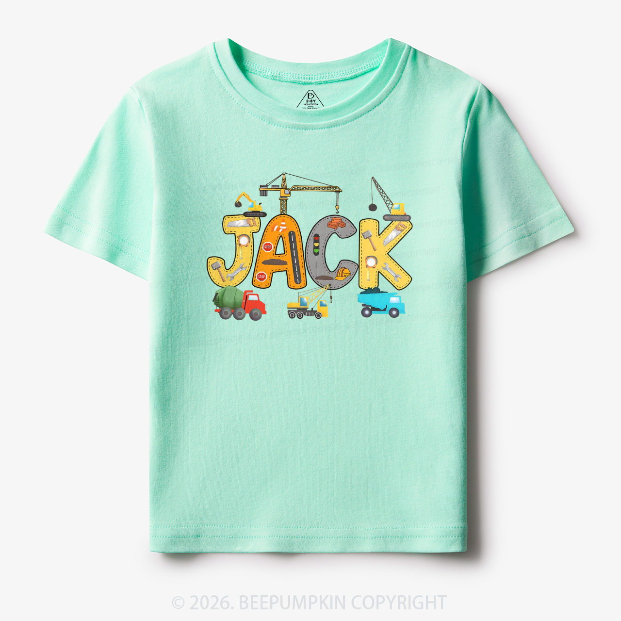 Personalized Name Construction Trucks Toddler&Kid's Tees
