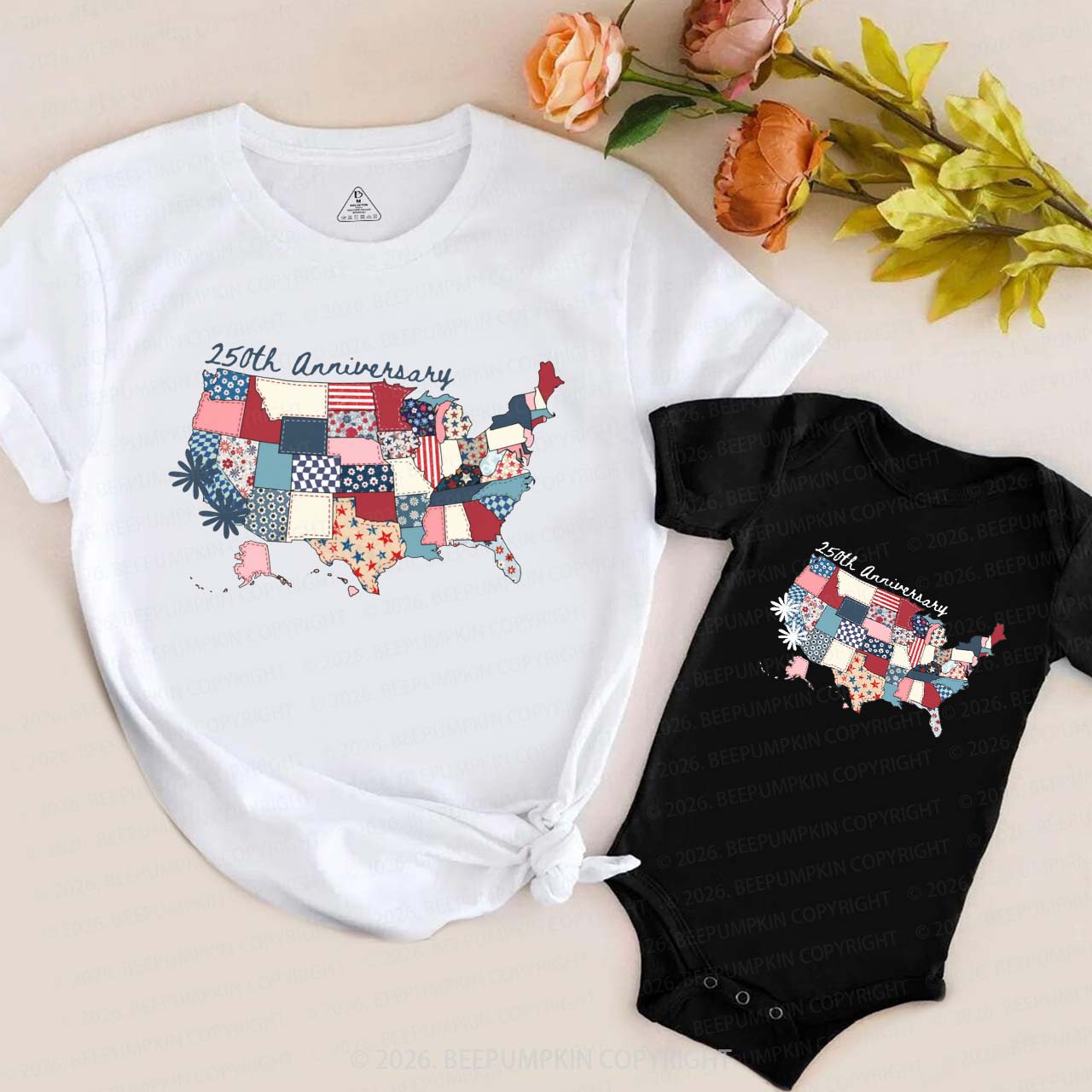 US 250 Years Patriotic Patchwork Mom&Me Matching T-Shirts