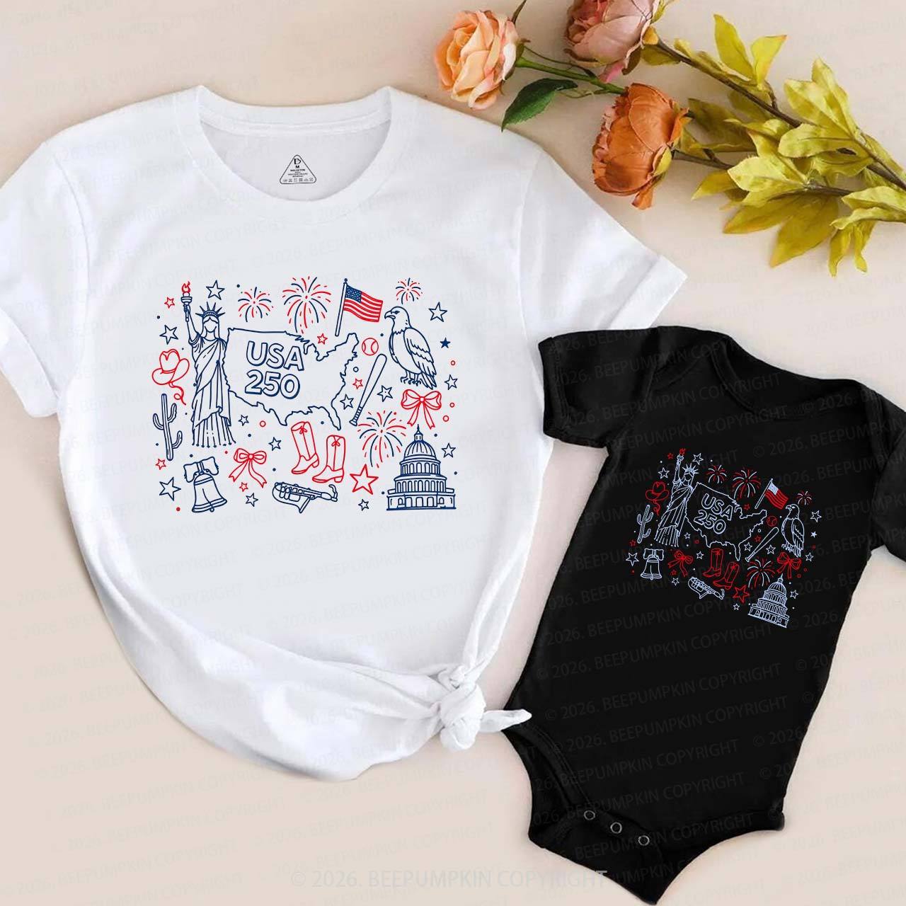 Retro Celebrate 250th Anniversary Mom&Me Matching T-Shirts