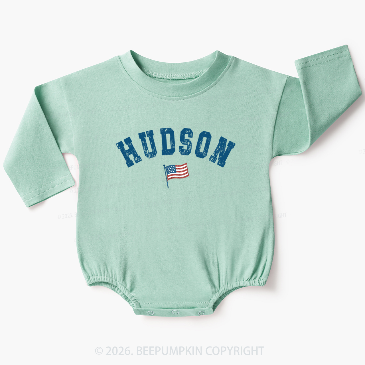 Personalized USA Flag with Name Baby Bubble Romper