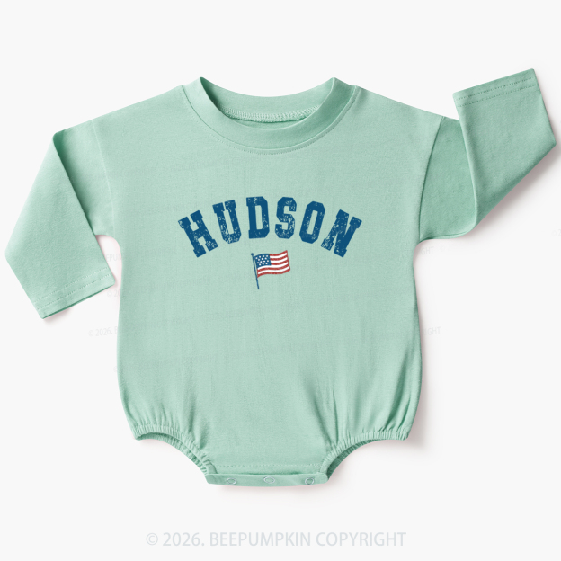 Personalized USA Flag with Name Baby Bubble Romper