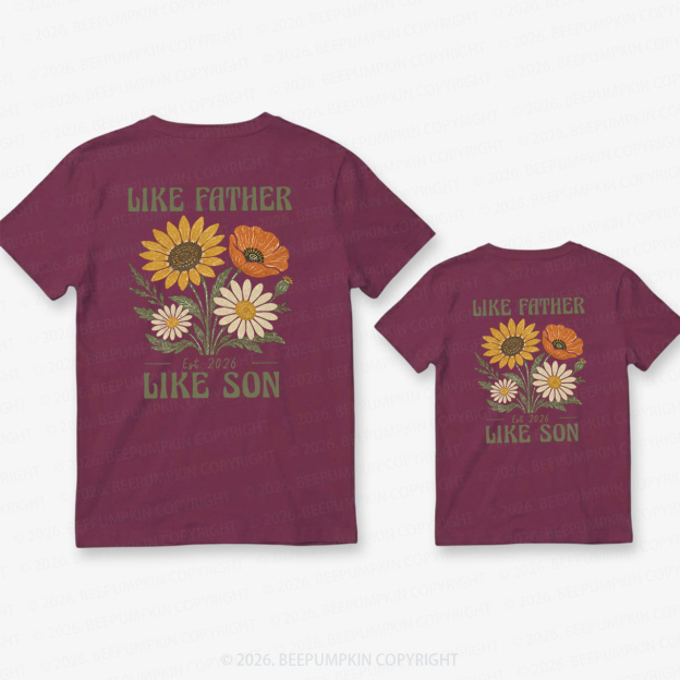 Like Father Like Son Retro Wildflower Dad&Me Matching Shirts-Back Design