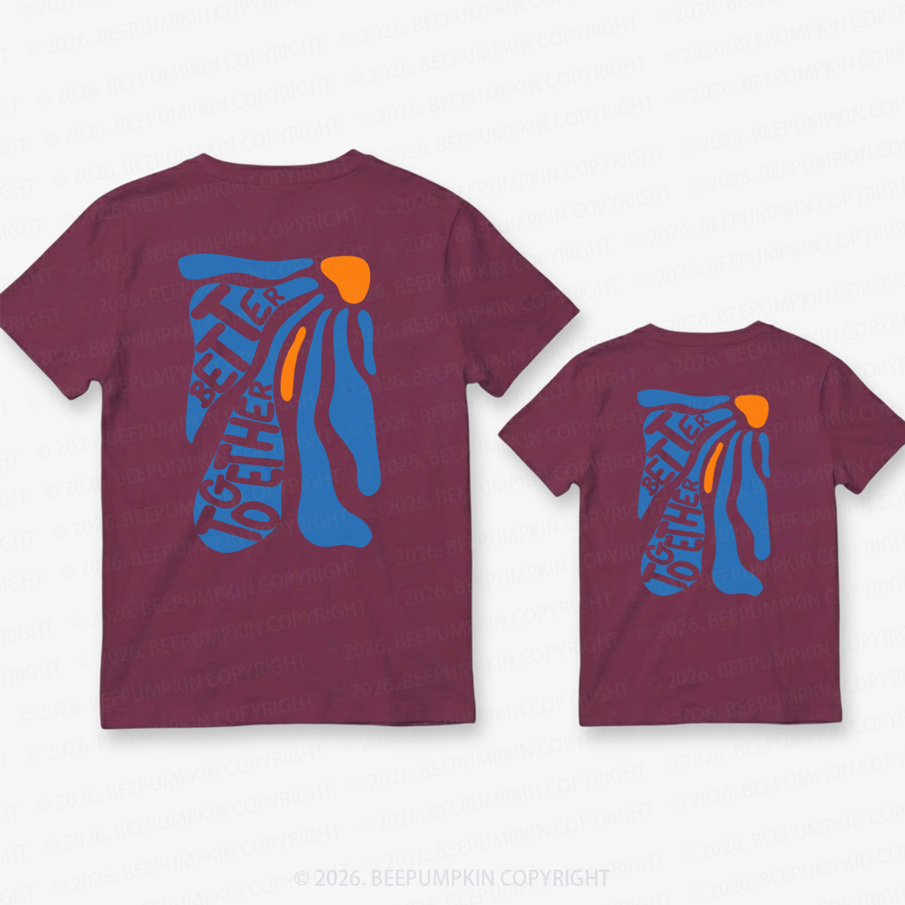 Better Together Retro Blue Floral Dad&Me Matching Shirts-Back Design