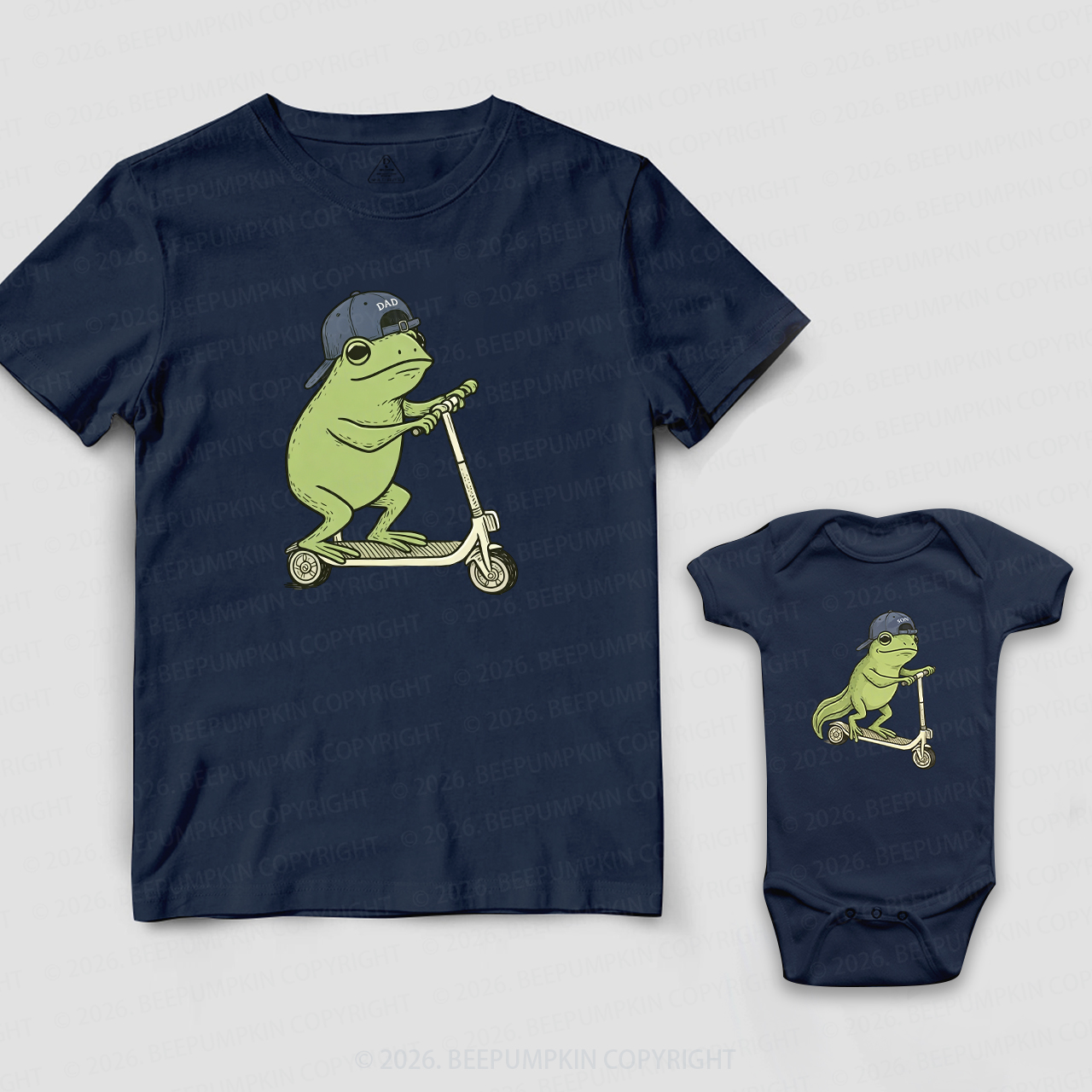 Dad and Son Frog Scooter Funny Meme Dad&Me Matching Shirts