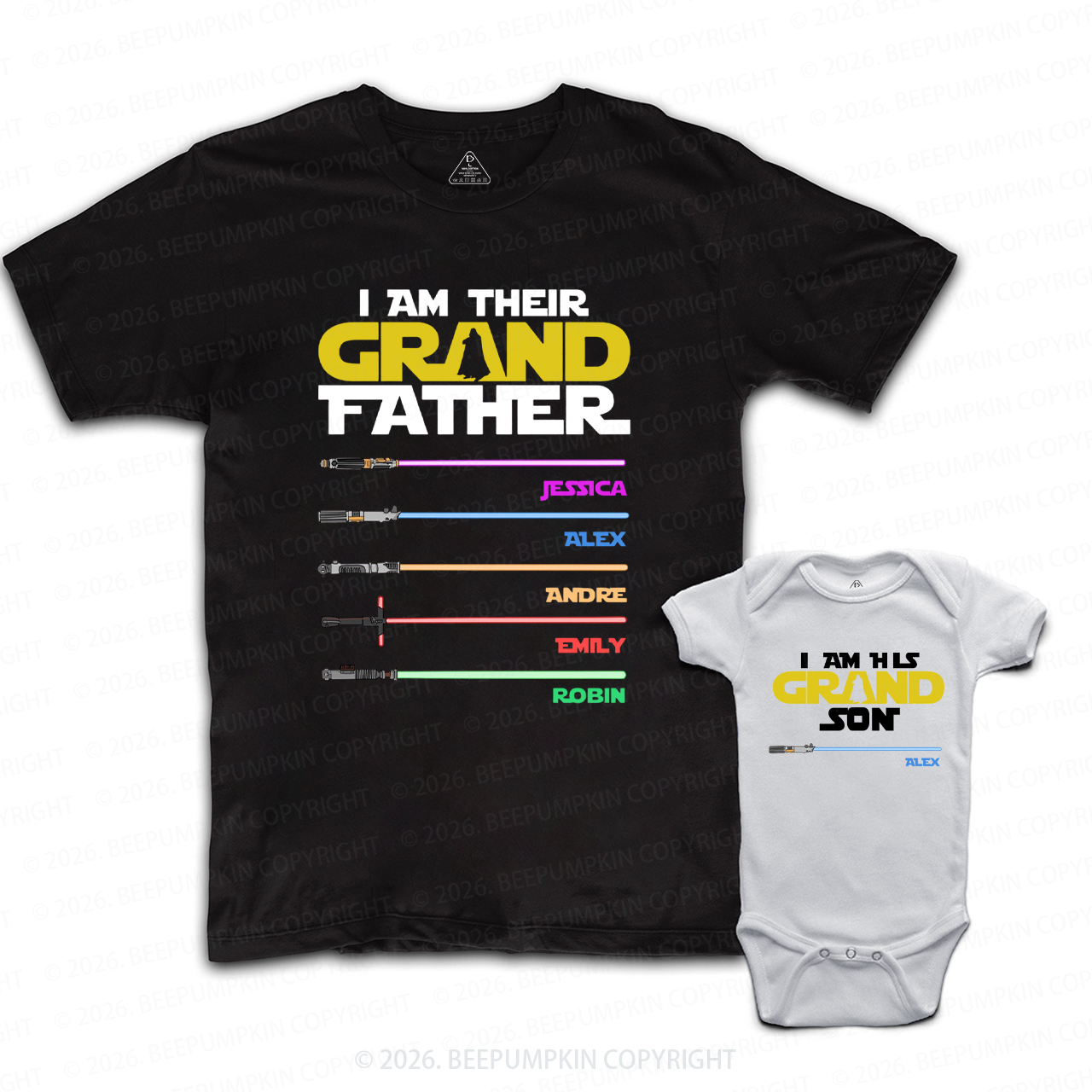 Personalized Galaxy Lightsaber With Grandkids Names Dad&Me Matching Shirts