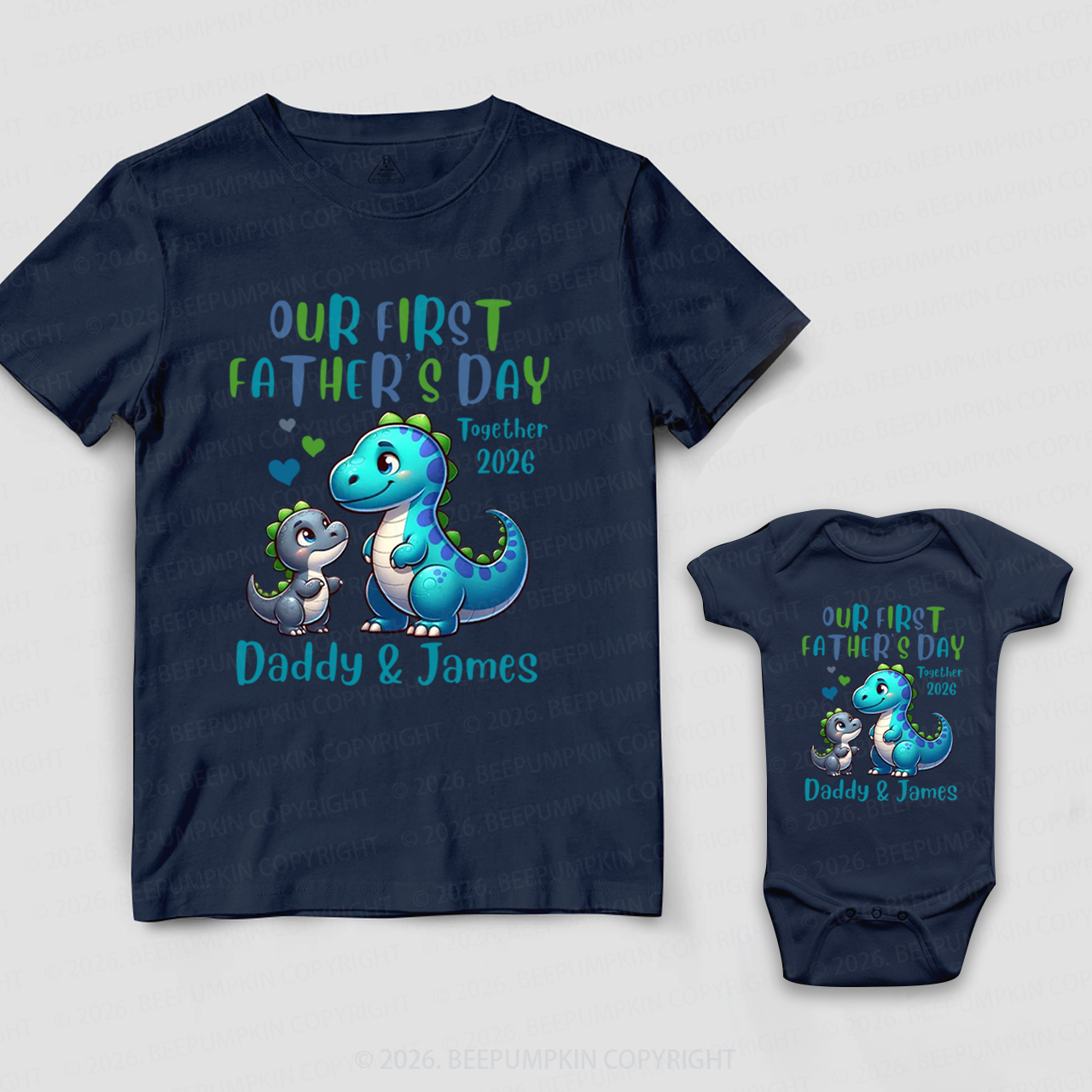 Personalized First Fathers Day Dinosaurs Dad&Me Matching Shirts