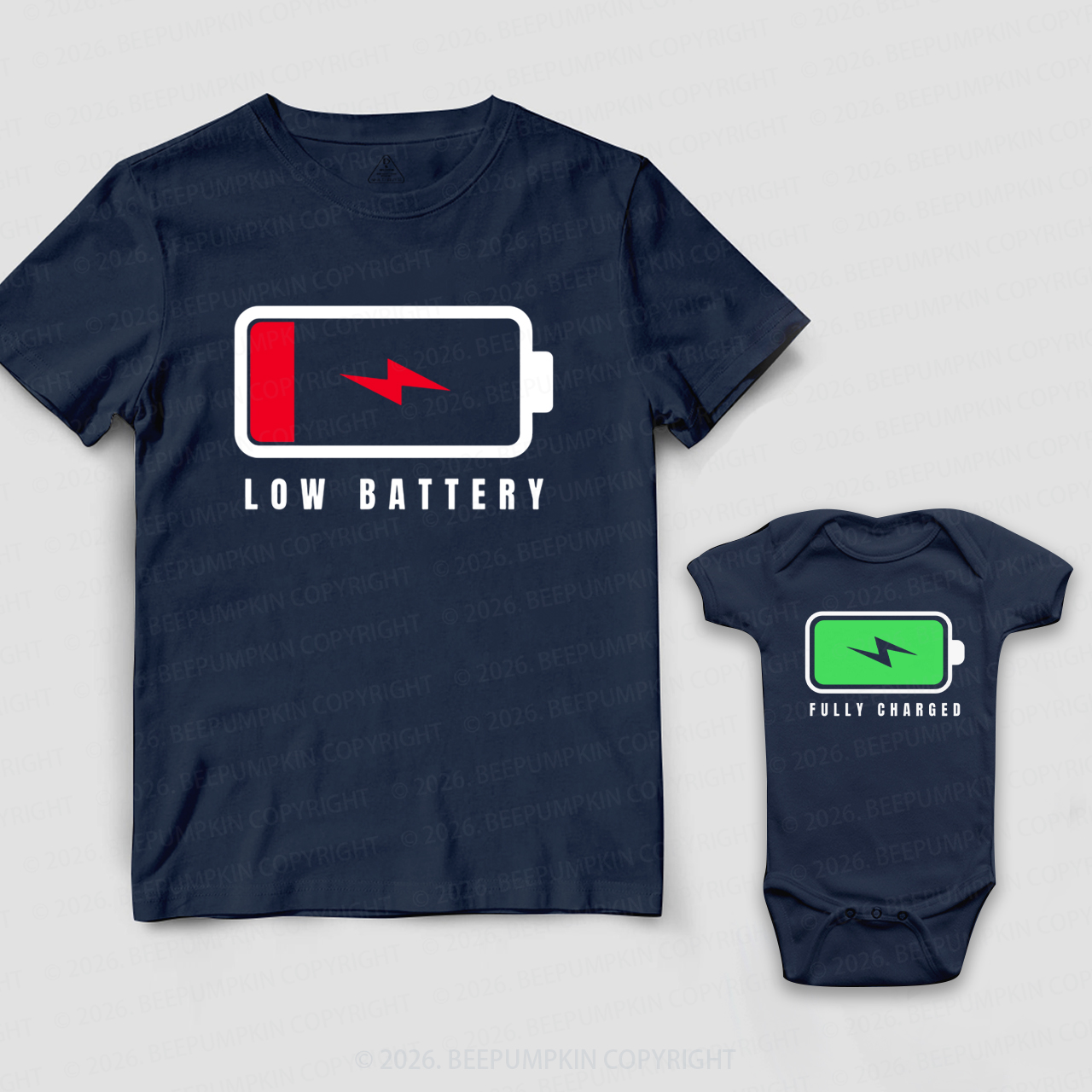 Humor Fully Charged Low Battery Dad&Me Matching Shirts