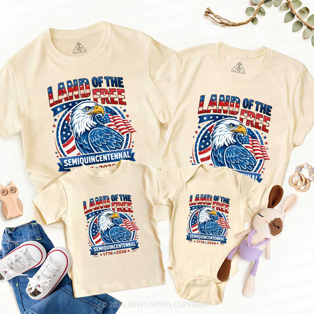 Patriotic Land Of The Free America 250 Family Matching Shirts