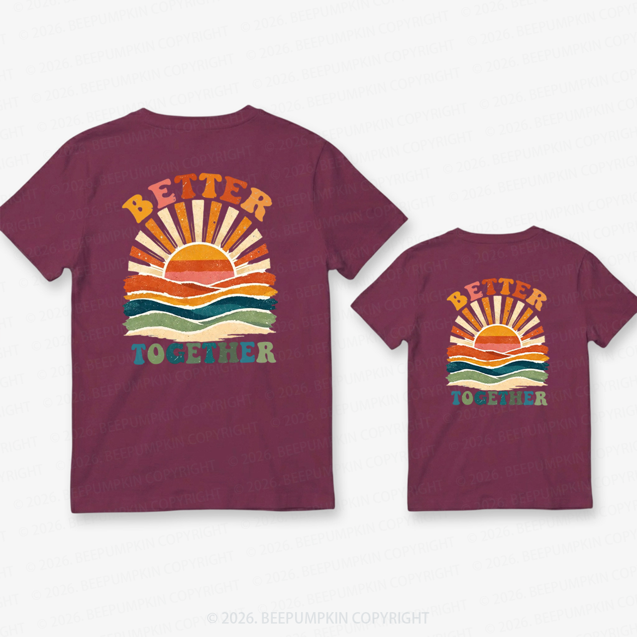 Better Together Retro Sunset Dad&Me Matching Shirts-Back Design