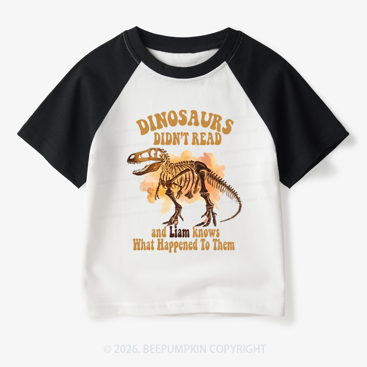 Personalized Dinosaur Skeleton Didn't Read Toddler&Kids Retro Raglan T-shirt