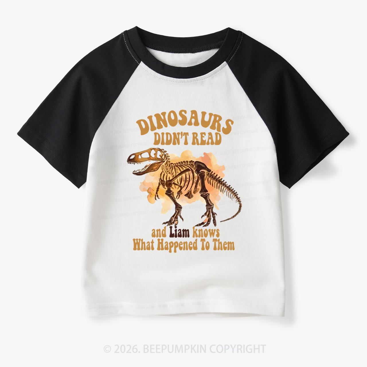 Personalized Dinosaur Skeleton Didn't Read Toddler&Kids Retro Raglan T-shirt