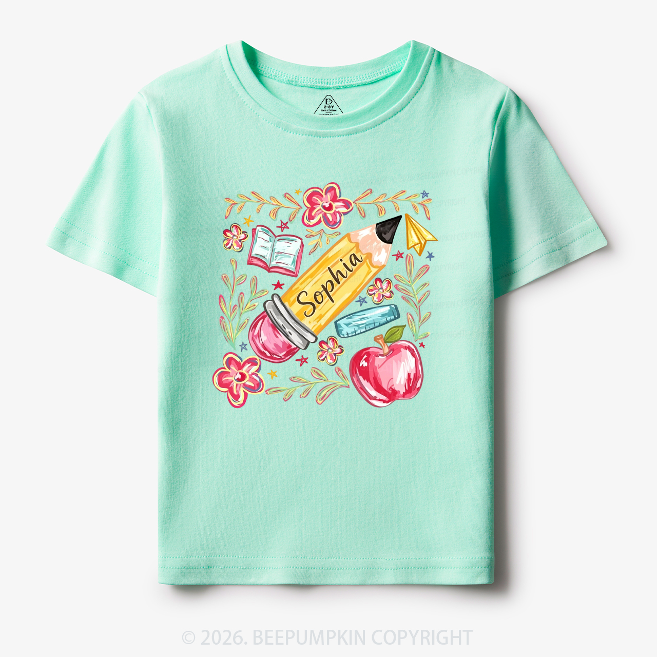 Personalized Name Floral Pencil Toddler&Kid's Tees