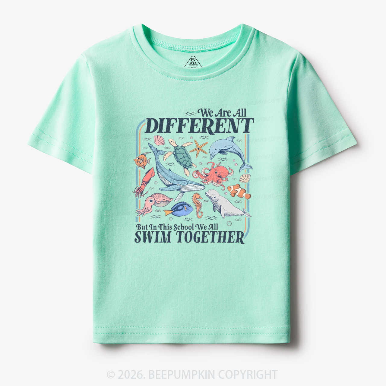 Ocean Animals We Are All Different Swim Together Toddler&Kid's Tees