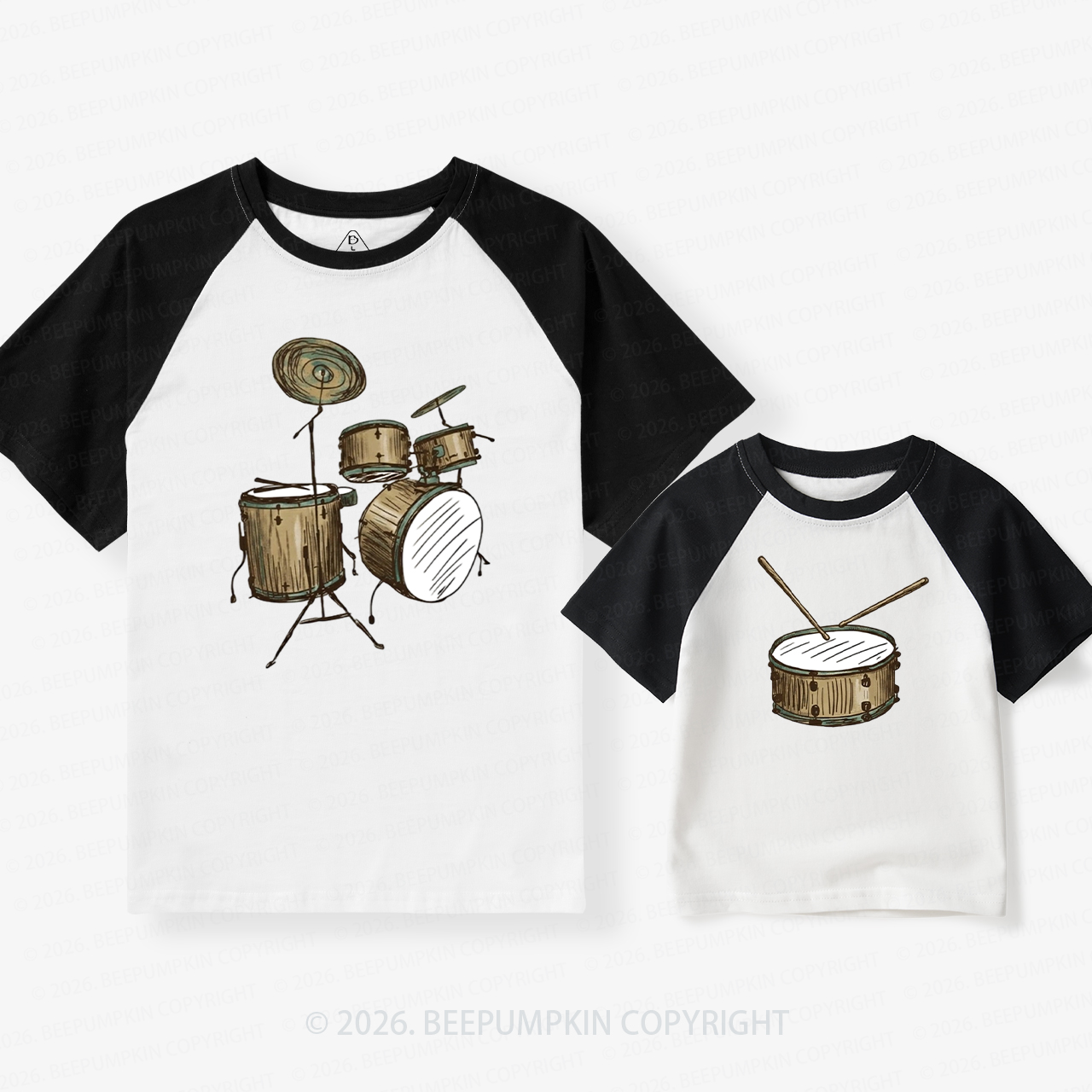 Drums & Drum Matching Dad and Me Matching Retro Raglan T-shirt