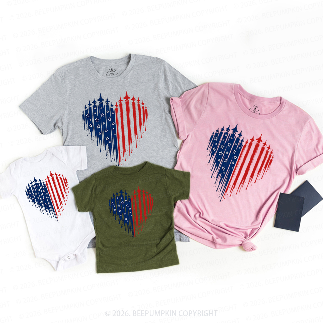 Patriotic 4th Of July American Flag Heart Family Matching Shirts