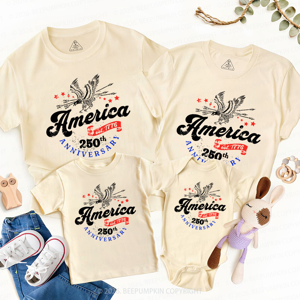250th Anniversary USA Retro 4th of July Family Matching Shirts