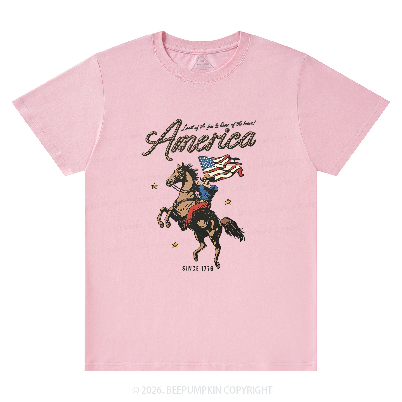 Western Cowboy Waving American Flag Retro T-Shirts