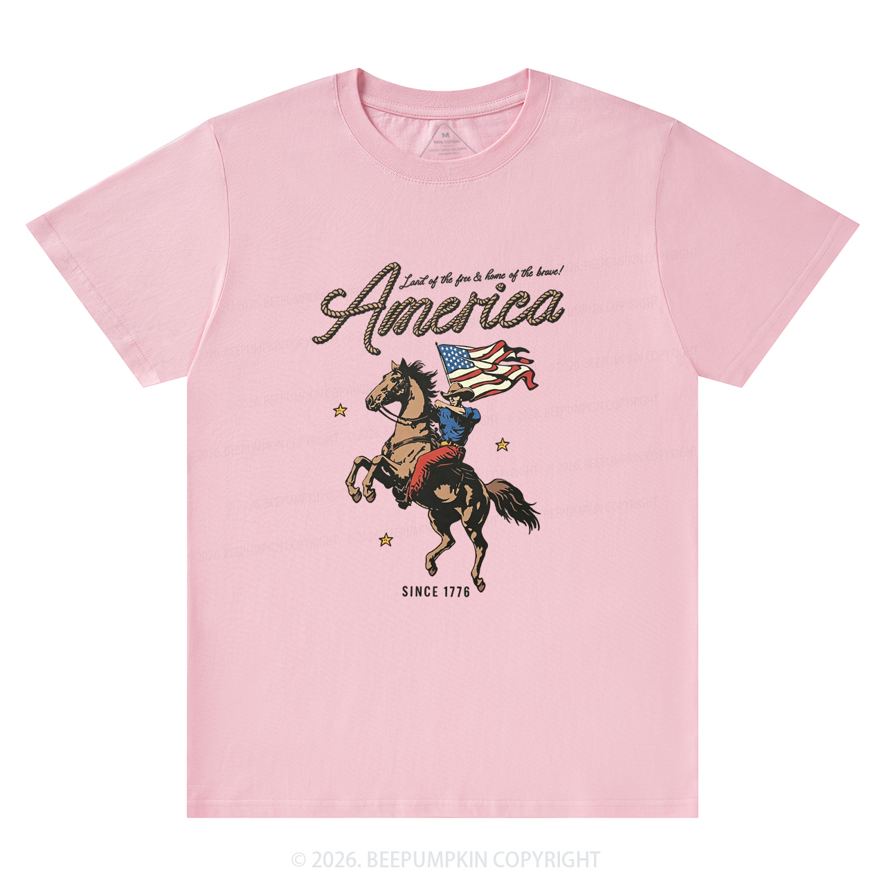 Western Cowboy Waving American Flag Retro T-Shirts