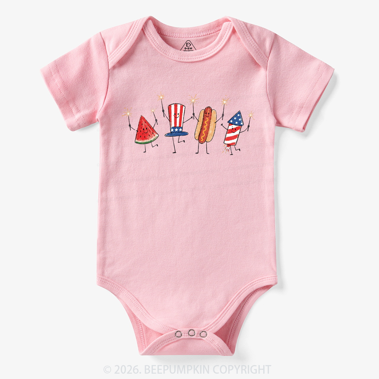 Patriotic Watermelon Hotdog Firework American Bodysuit