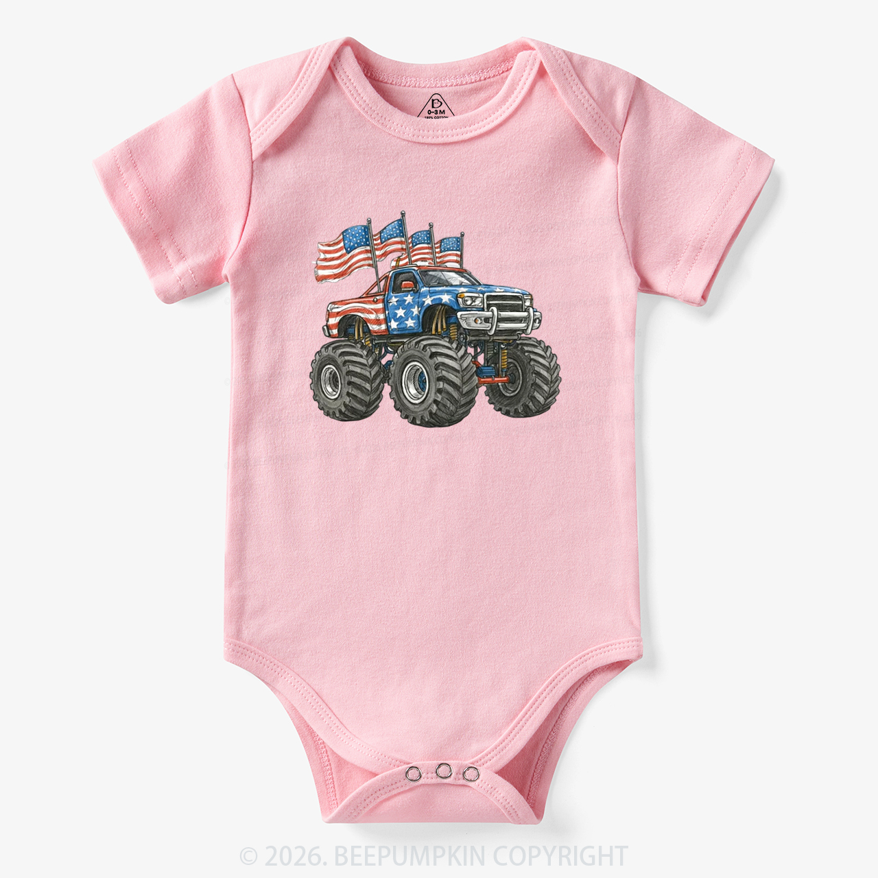 4th Of July Monster Truck American Flag Bodysuit