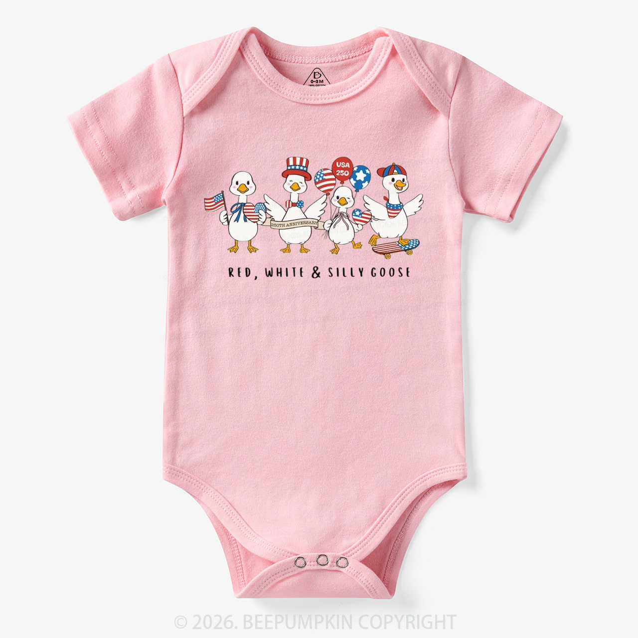 Red White Silly Goose USA 250 Patriotic Bodysuit