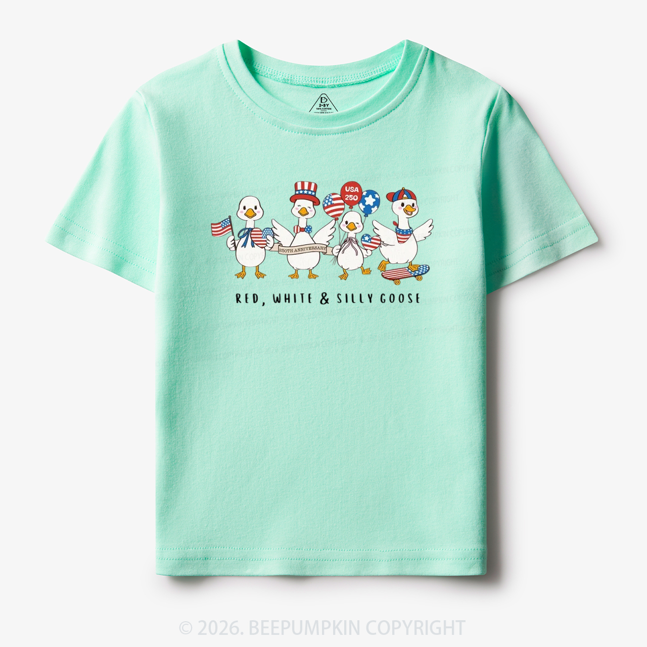 Red White Silly Goose USA 250 Patriotic Toddler&Kid's Tees