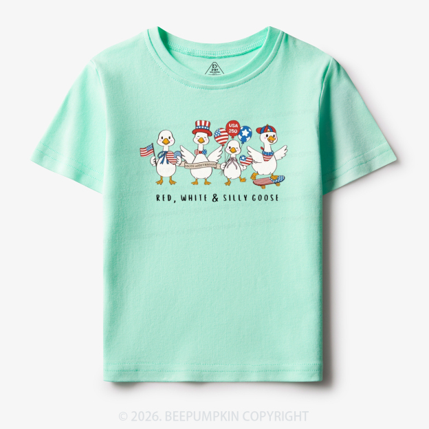 Red White Silly Goose USA 250 Patriotic Toddler&Kid's Tees