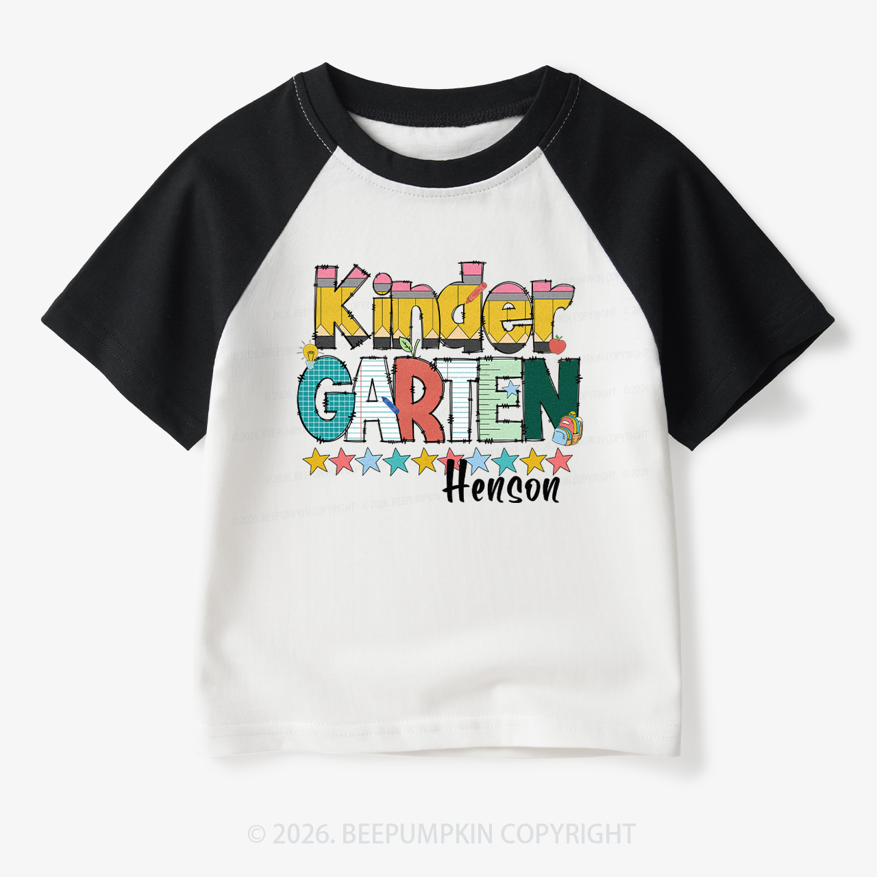 Personalized Pencil Letter Grade Toddler&Kids Retro Raglan T-shirt